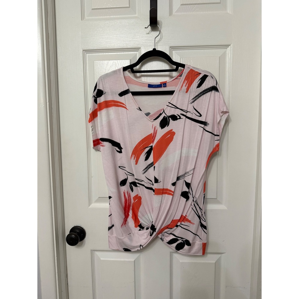 Apt. 9 Womens Pink Abstract Brushstroke Twist Front‎ V-Neck Top Large
